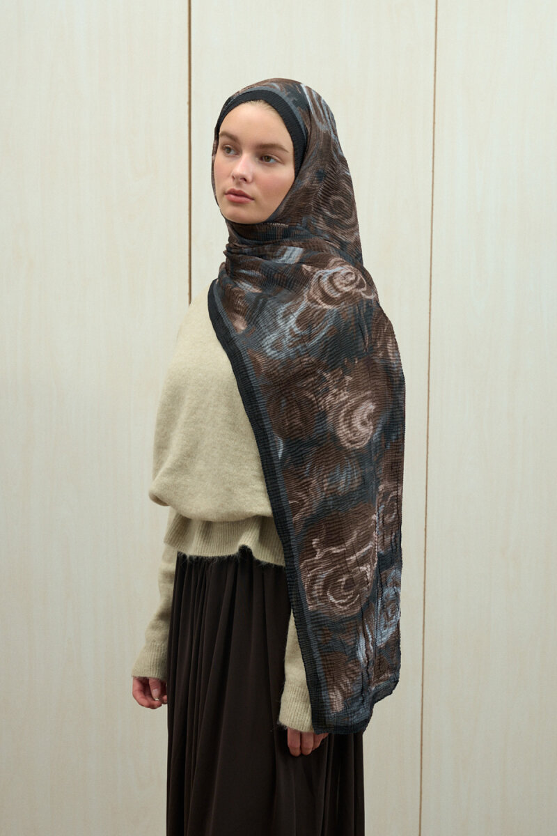 Soft Glow Müslin Şal - Siyah Bej - 1