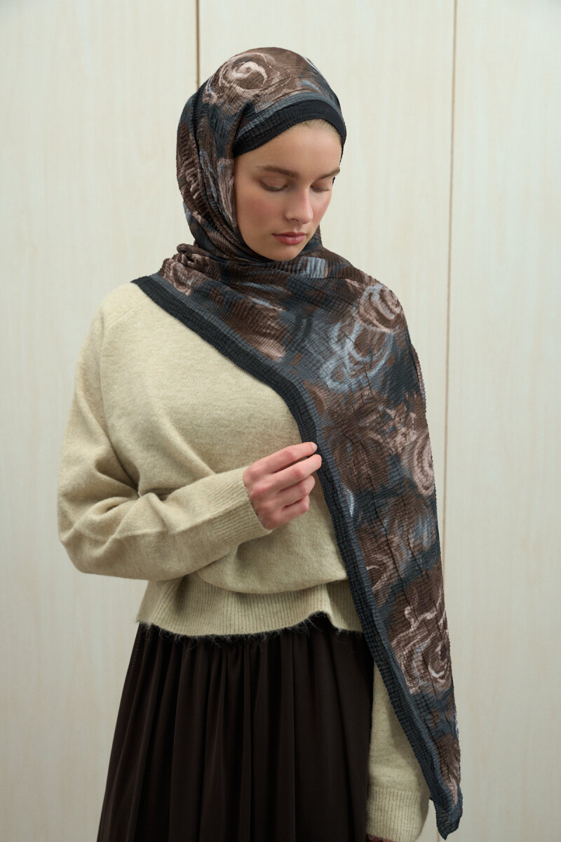 Soft Glow Müslin Şal - Siyah Bej - 3