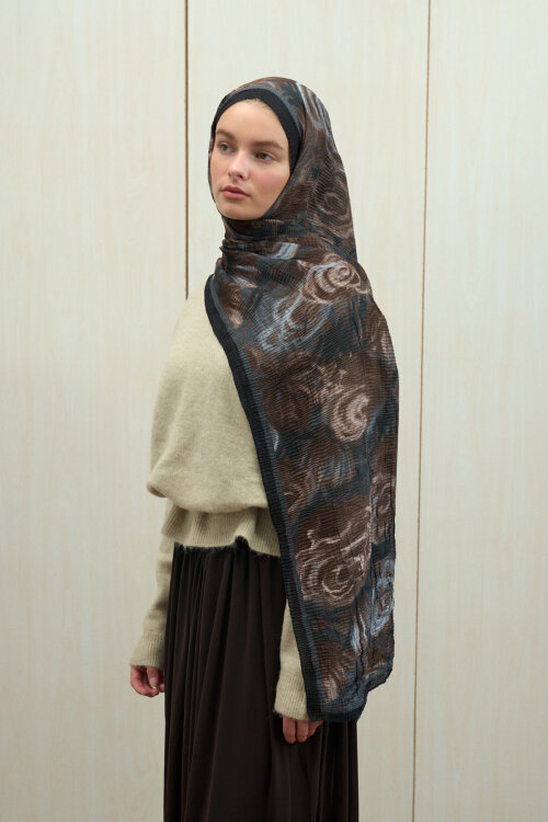 Soft Glow Müslin Şal - Siyah Bej - Camellia Scarfs