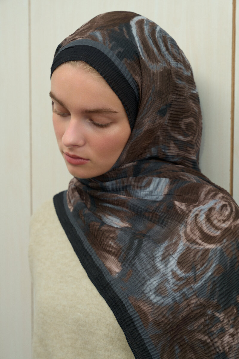 Soft Glow Müslin Şal - Siyah Bej - 4