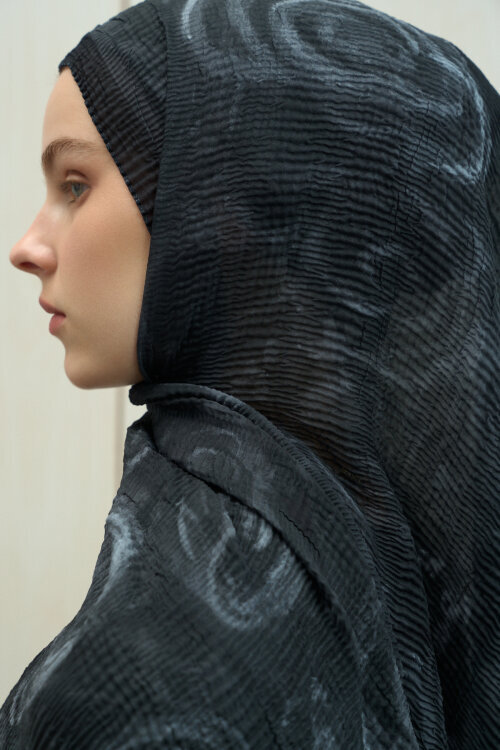 Soft Glow Müslin Şal - Siyah - Camellia Scarfs (1)