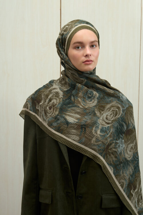 Soft Glow Müslin Şal - Yeşil - Camellia Scarfs