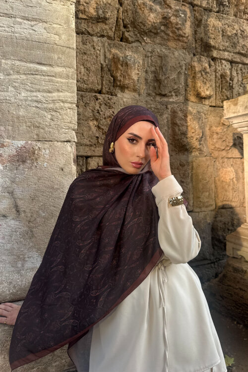 Softtime Flare Desen Kızıl Kahve - Camellia Scarfs