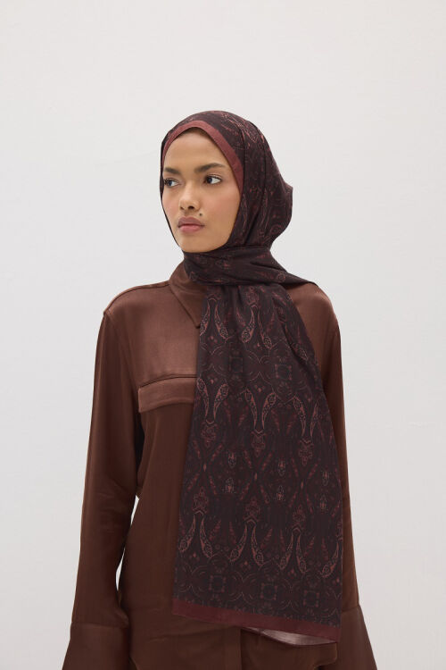 Softtime Flare Desen Kızıl Kahve - Camellia Scarfs (1)