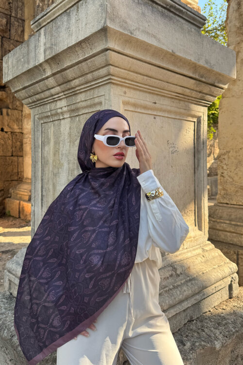 Softtime Flare Desen Mürdüm - Camellia Scarfs