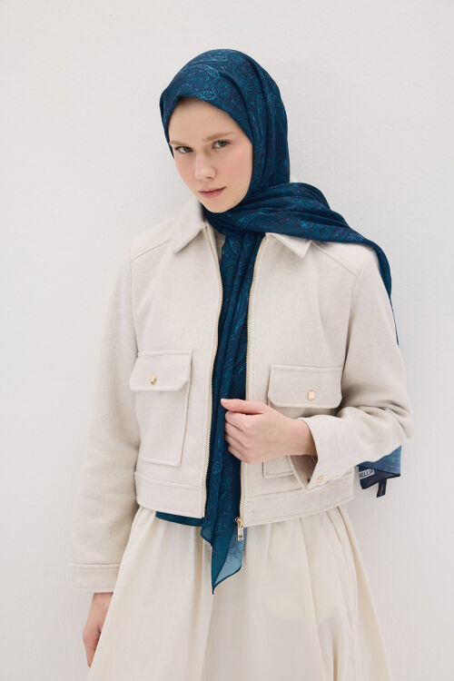 Softtime Flare Desen Petrol - Camellia Scarfs (1)