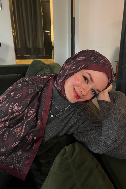 Softtime Flare Desen Siyah/Bordo - Camellia Scarfs