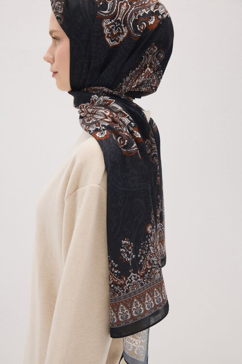 Softtime Soul Desen Kiremit/Siyah - Camellia Scarfs