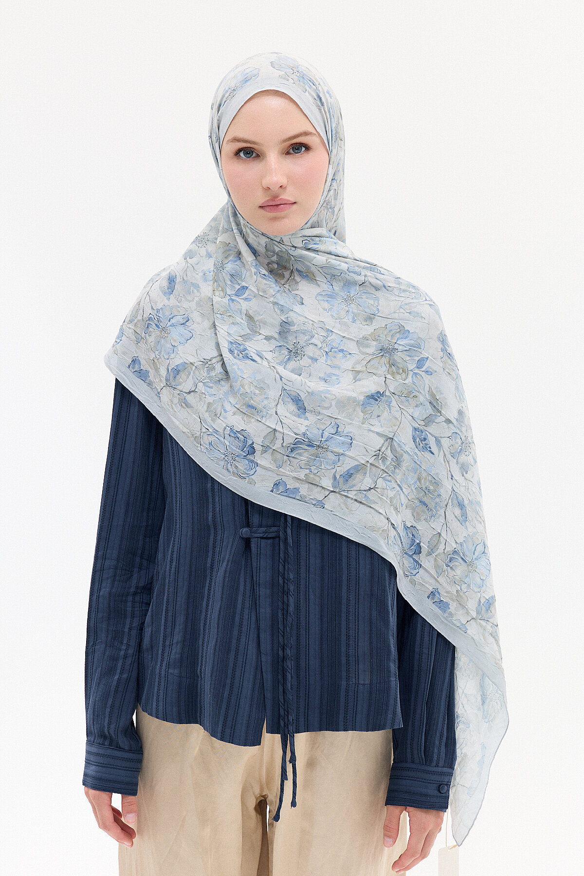 Suluboya Desen Kraş Şal - Gri-Mavi - Camellia Scarfs