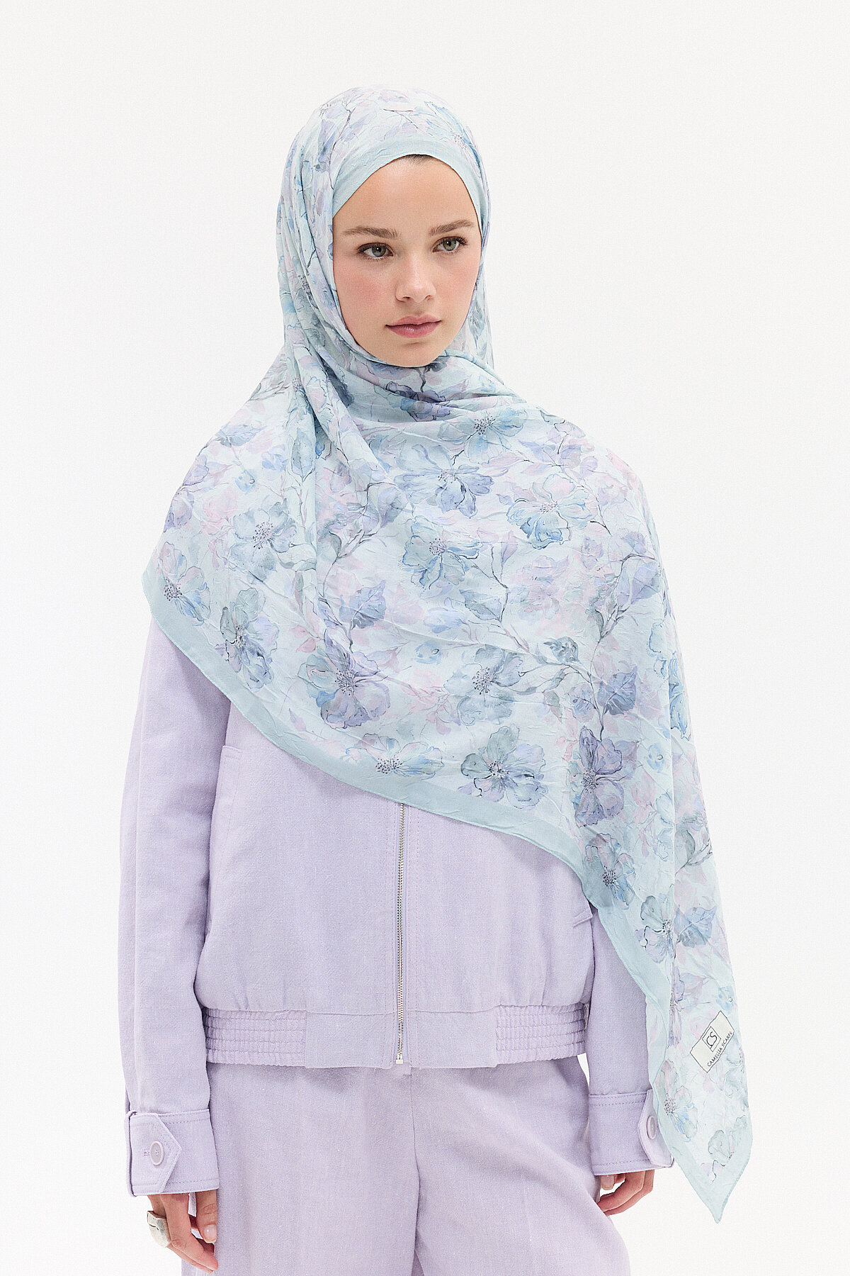 Suluboya Desen Kraş Şal - Mint - Camellia Scarfs