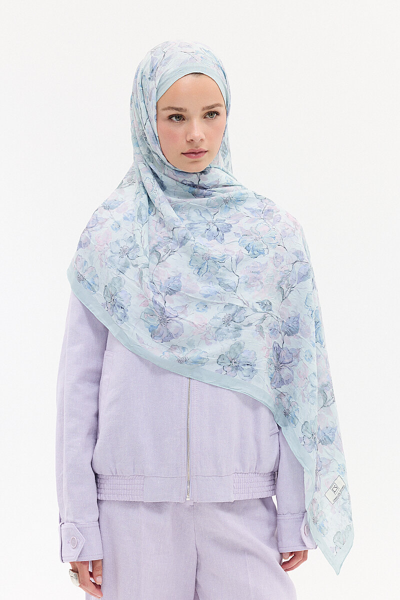 Suluboya Desen Kraş Şal - Mint - 1