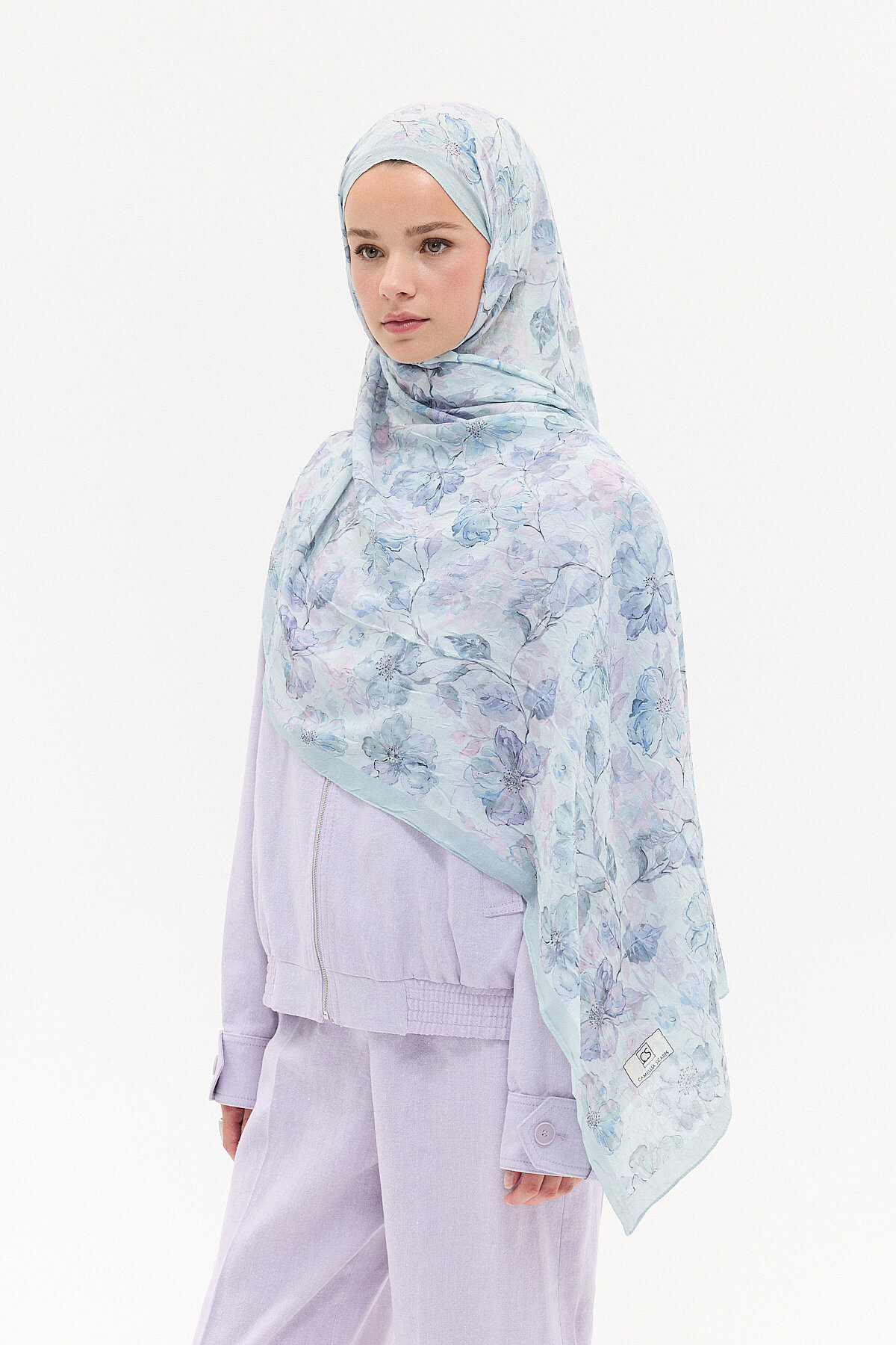 Suluboya Desen Kraş Şal - Mint - Camellia Scarfs (1)