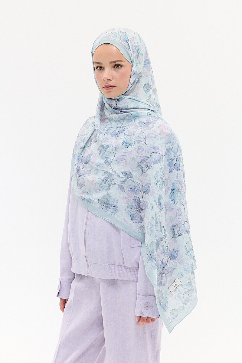 Suluboya Desen Kraş Şal - Mint - 2