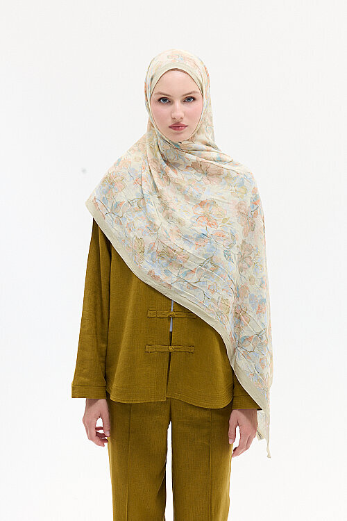 Suluboya Desen Kraş Şal - Olive - Camellia Scarfs (1)