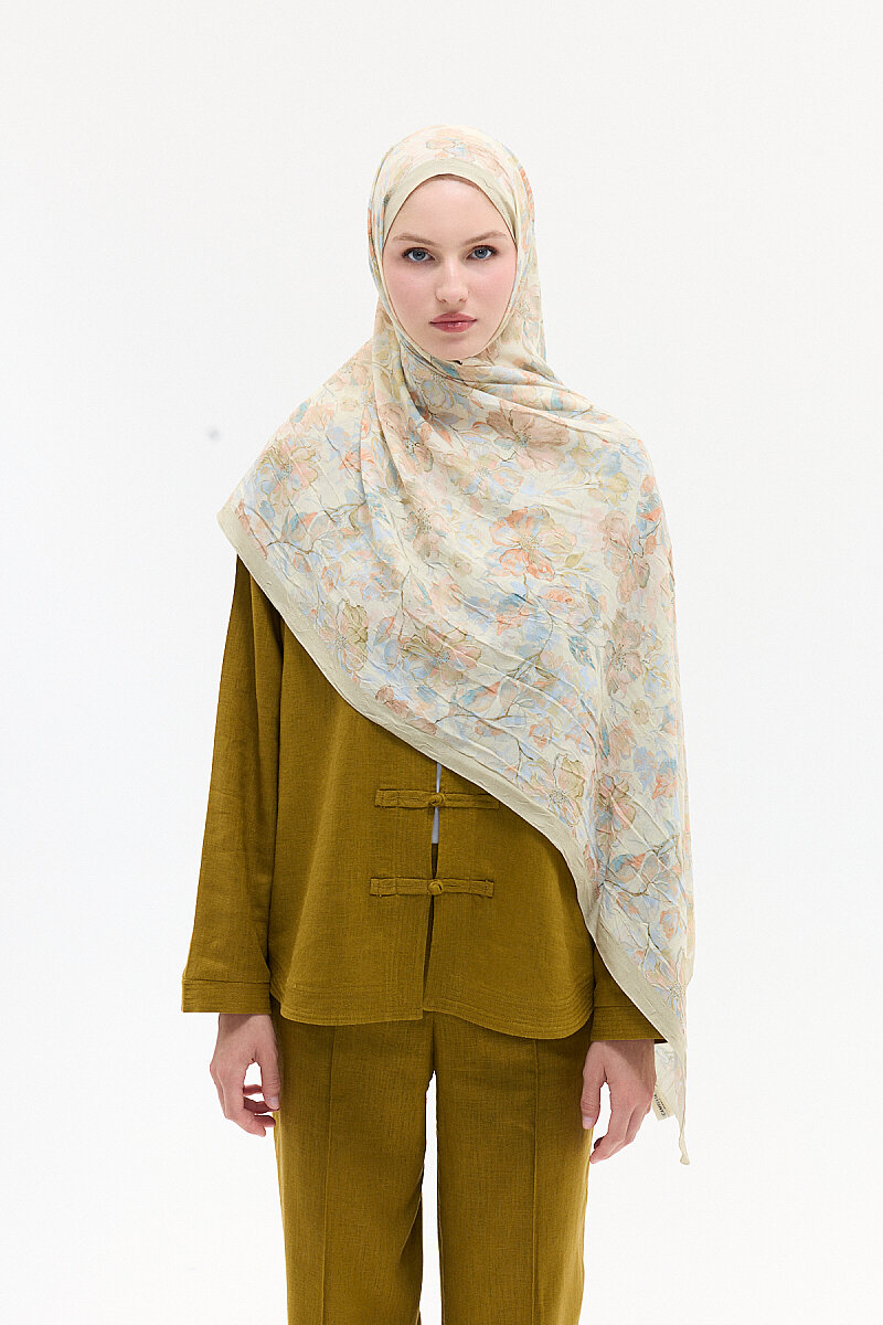 Suluboya Desen Kraş Şal - Olive - 2