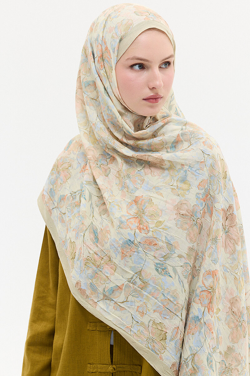 Suluboya Desen Kraş Şal - Olive - 3