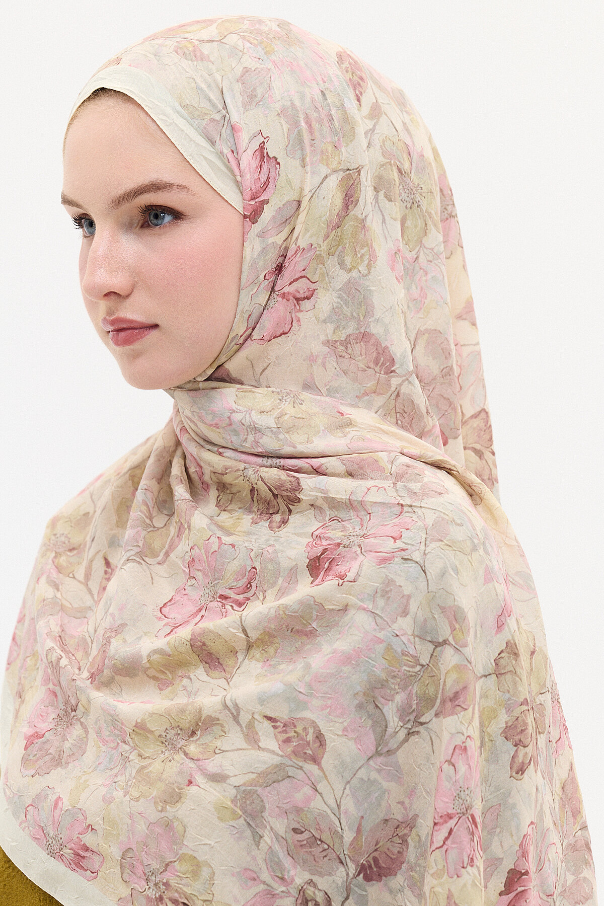 Suluboya Desen Kraş Şal - Pembe-Krem - Camellia Scarfs (1)