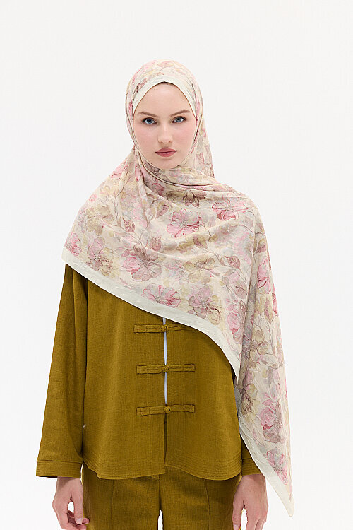 Suluboya Desen Kraş Şal - Pembe-Krem - Camellia Scarfs