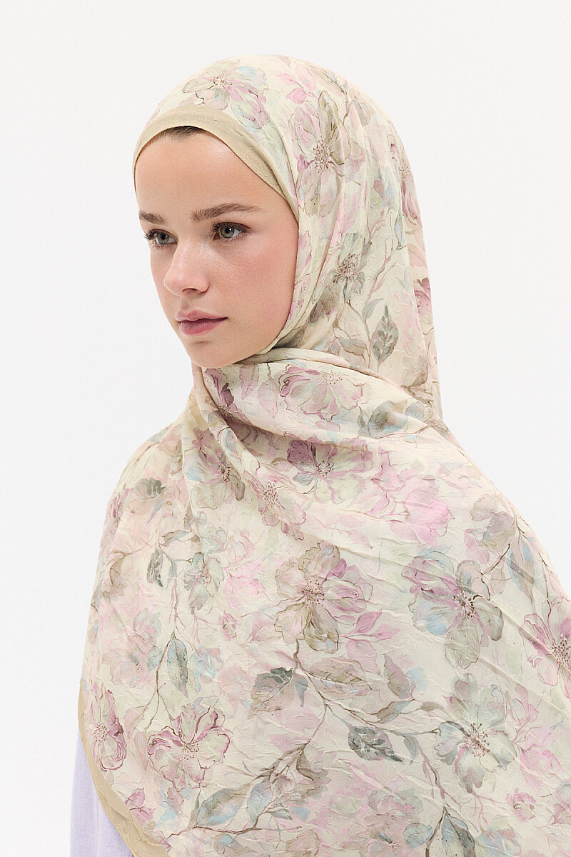 Suluboya Desen Kraş Şal - Pembe-Yeşil - 3