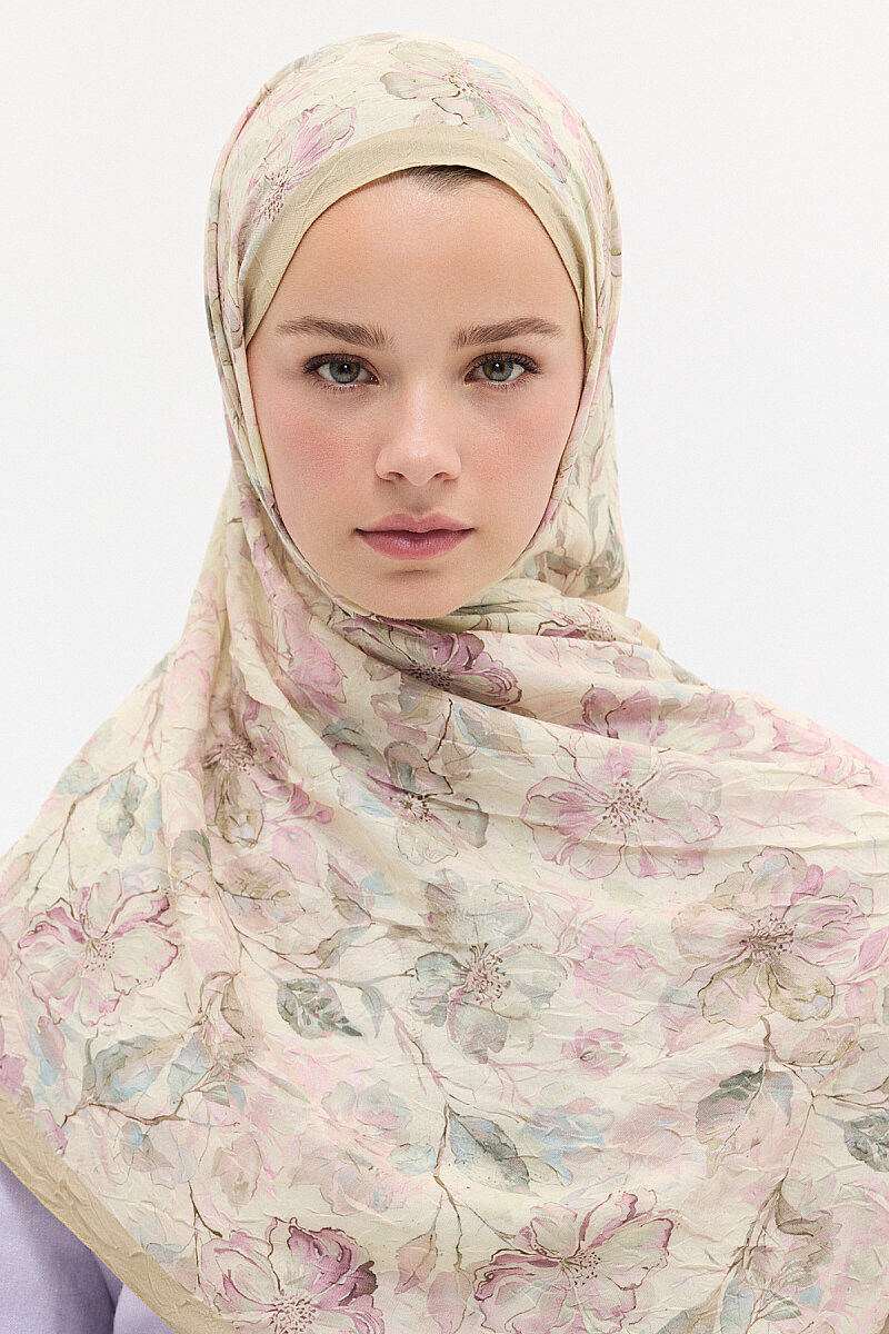 Suluboya Desen Kraş Şal - Pembe-Yeşil - 4