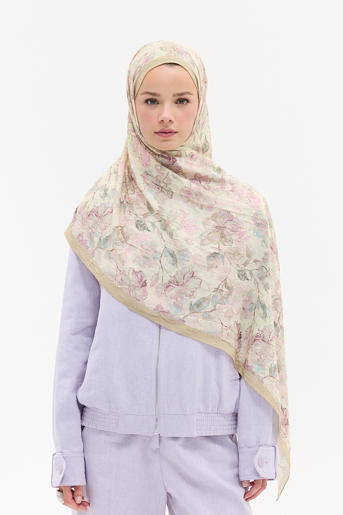 Suluboya Desen Kraş Şal - Pembe-Yeşil - Camellia Scarfs