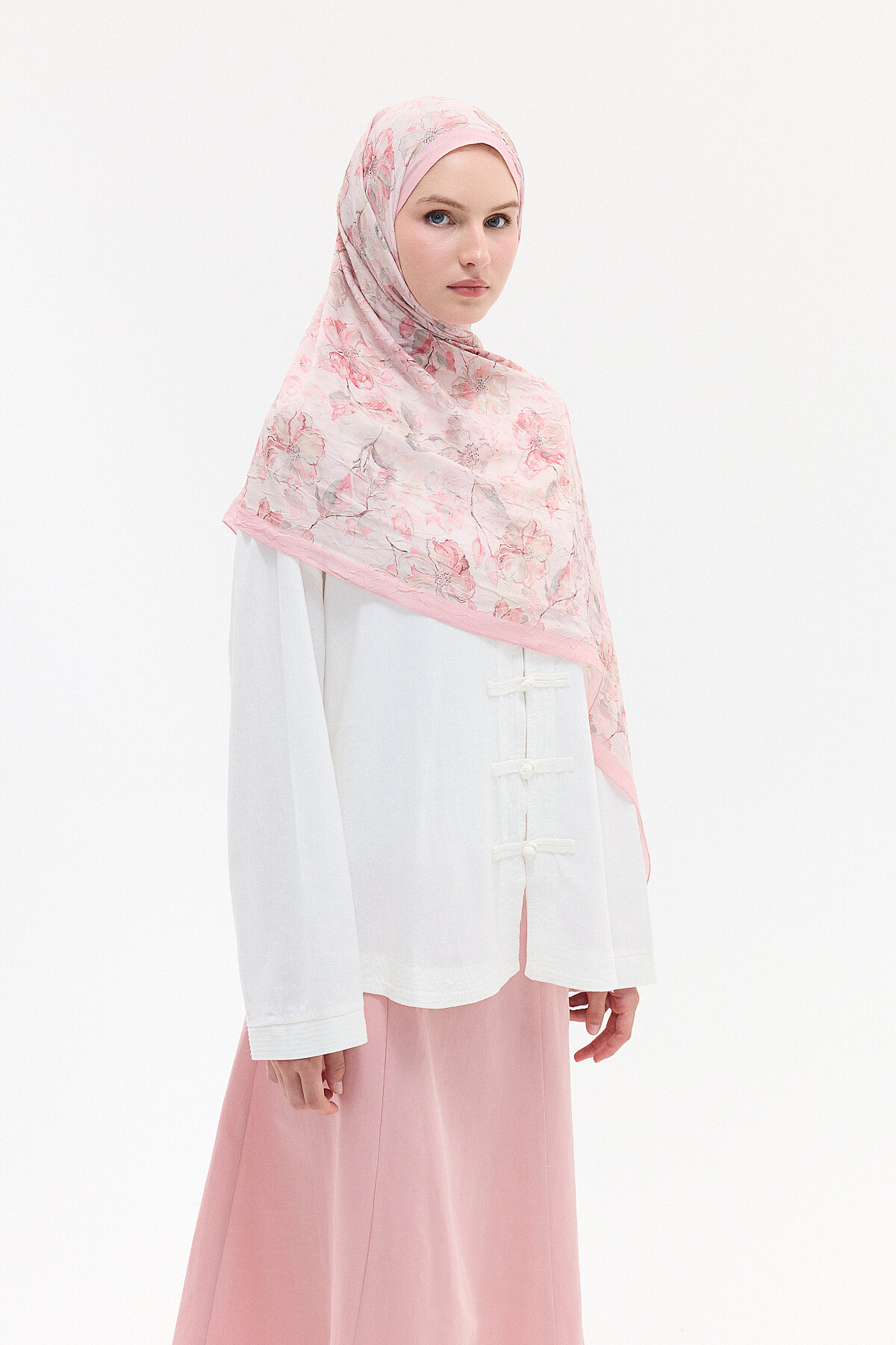 Suluboya Desen Kraş Şal - Pudra - Camellia Scarfs (1)