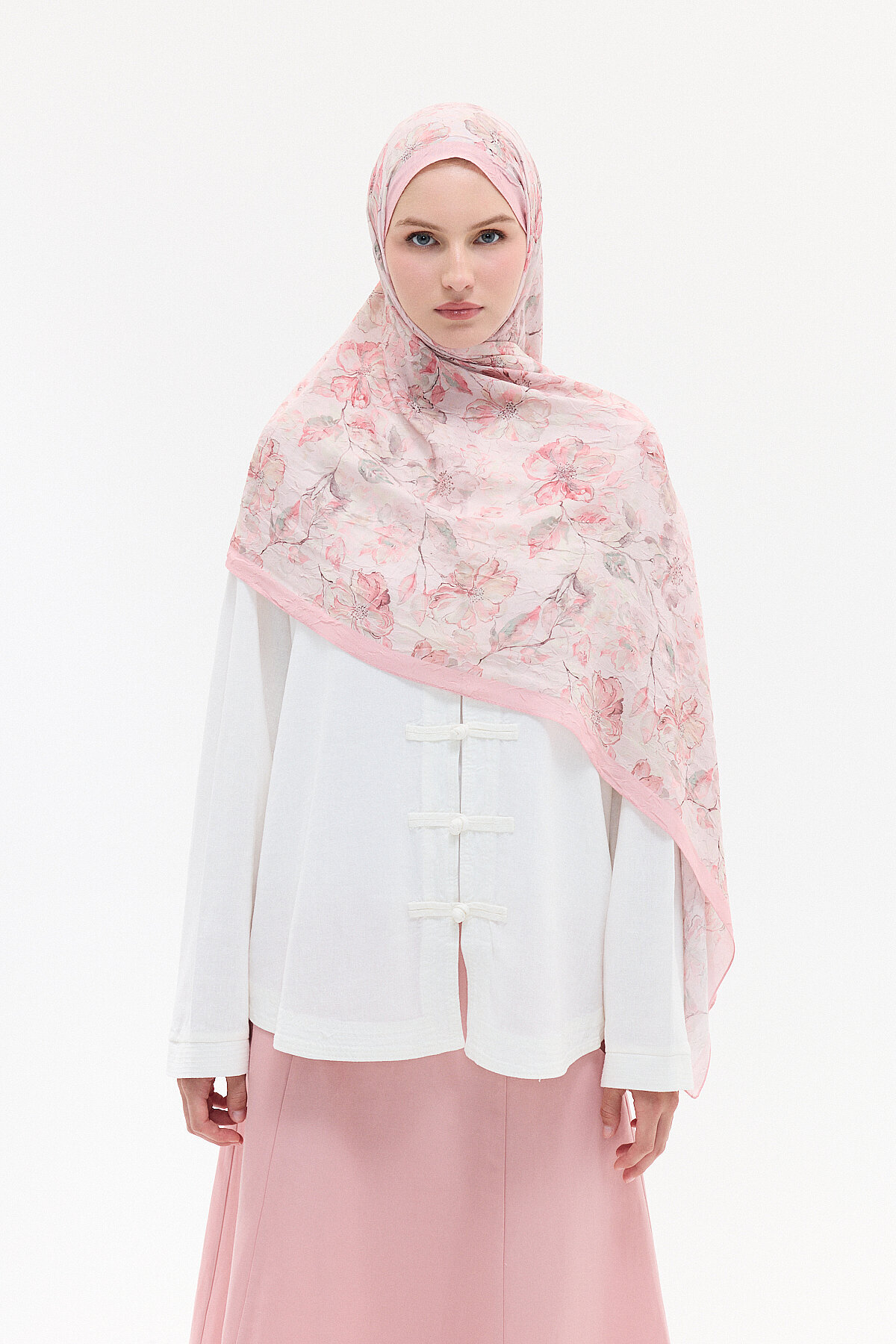 Suluboya Desen Kraş Şal - Pudra - Camellia Scarfs