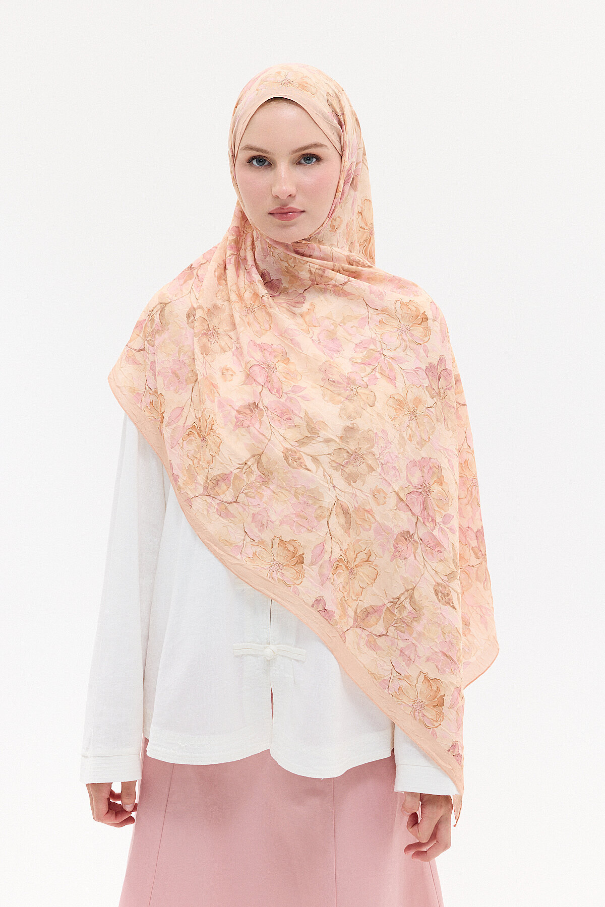 Suluboya Desen Kraş Şal - Somon - Camellia Scarfs