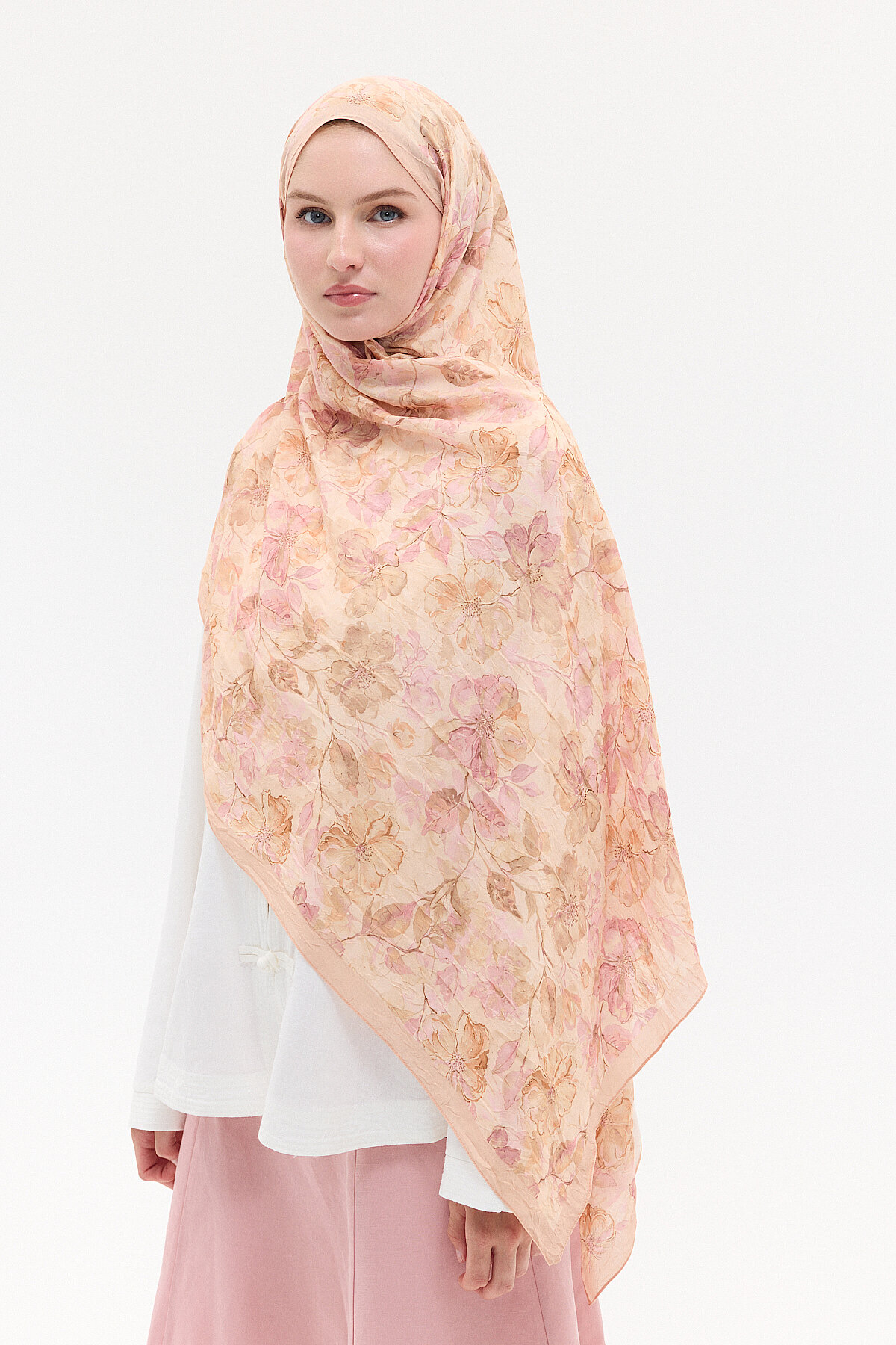 Suluboya Desen Kraş Şal - Somon - Camellia Scarfs (1)