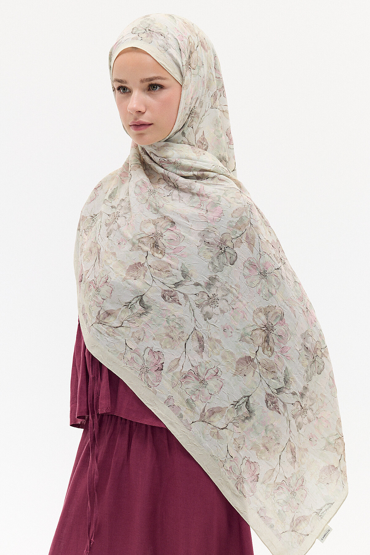 Suluboya Desen Kraş Şal - Taş - Camellia Scarfs