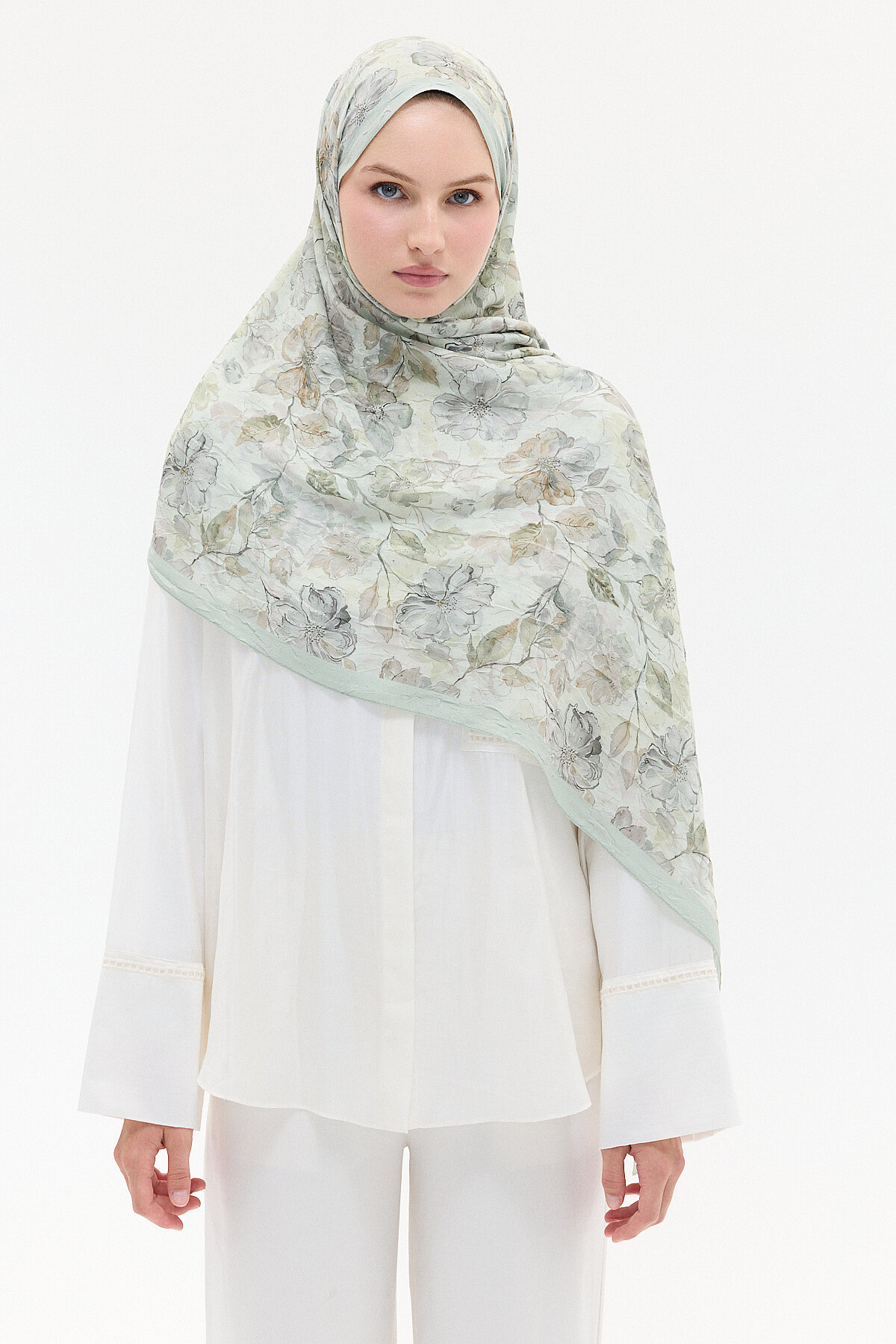 Suluboya Desen Kraş Şal - Yeşil - Camellia Scarfs (1)