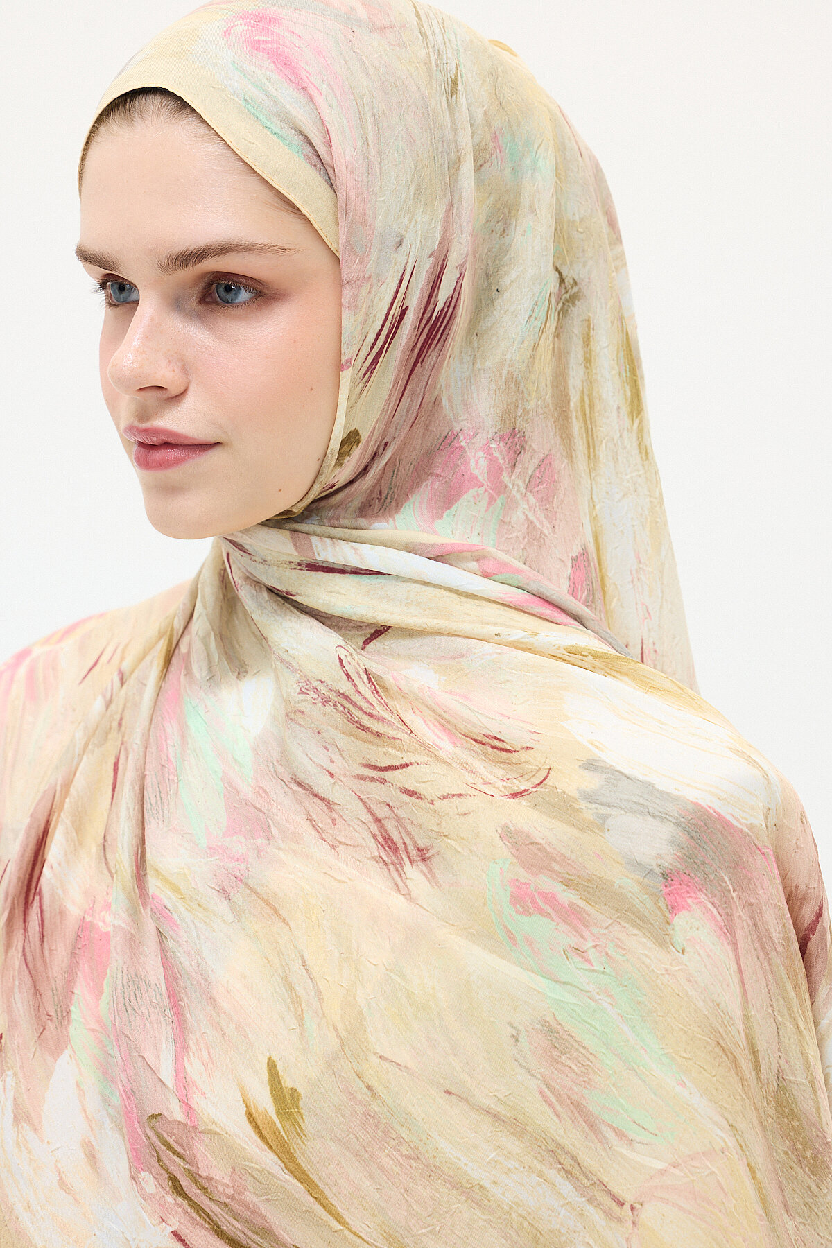 Terra Kraş Şal - Pembe-Sarı - Camellia Scarfs (1)