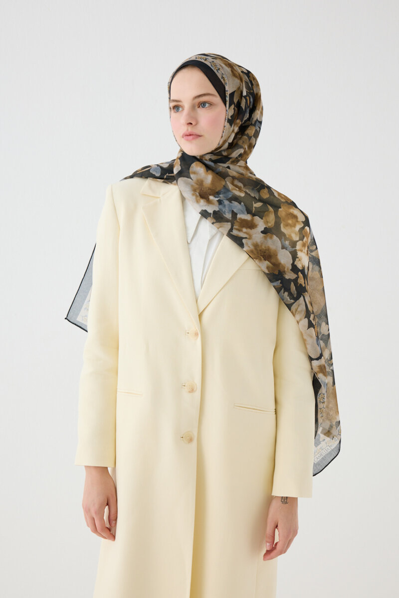 Tokyo Pamuk Soft Şal - Siyah-Bej - 1