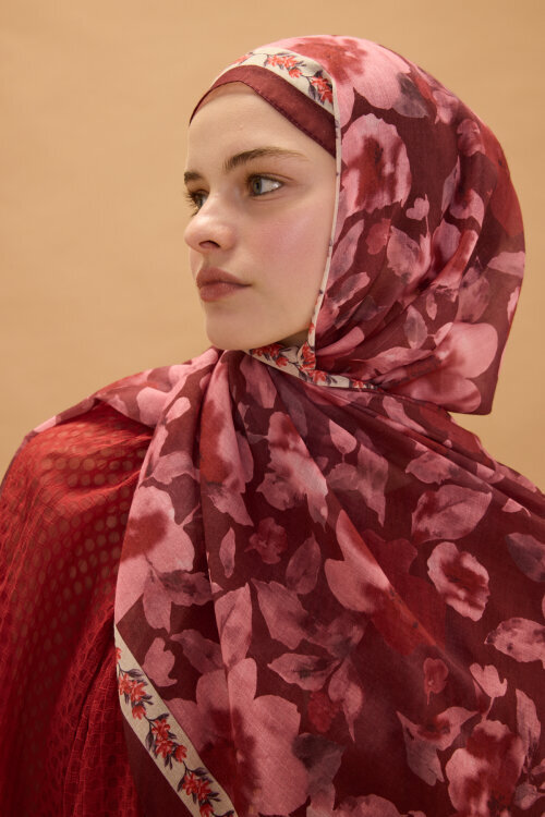 Tokyo Rami Şal - Cherry - Camellia Scarfs (1)