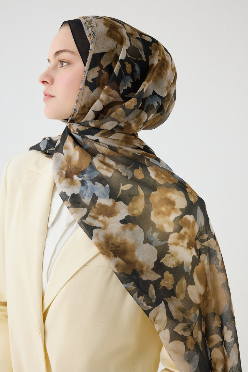 Tokyo Rami Şal - Siyah-Bej - 4