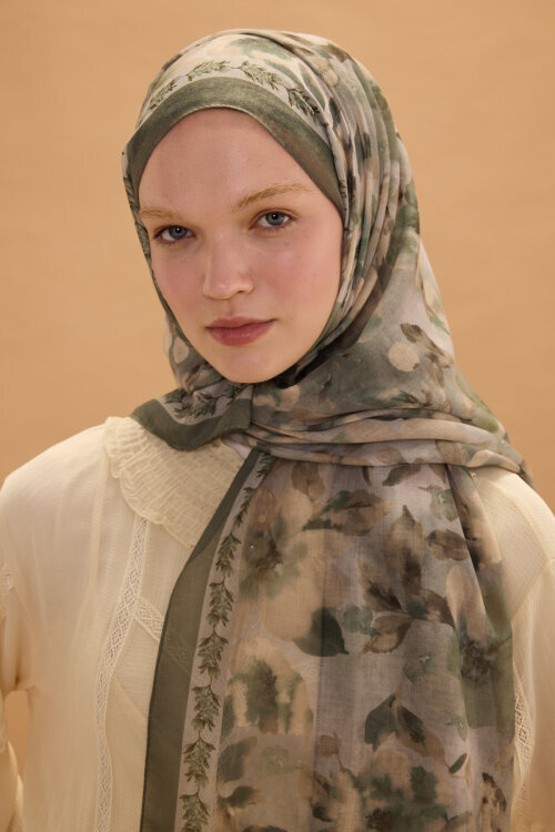 Tokyo Soft Pamuk Şal - Haki - Camellia Scarfs (1)