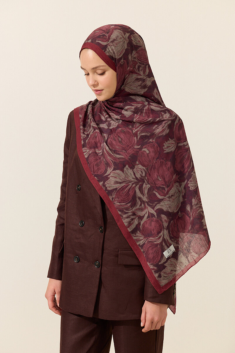 Tulip Kraş Şal - Bordo - 3