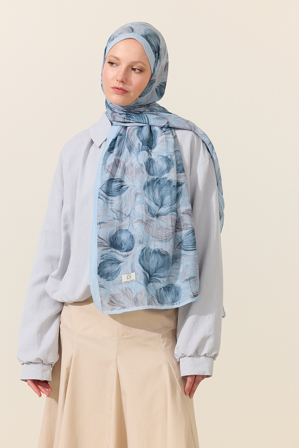Tulip Kraş Şal - Mavi - Camellia Scarfs