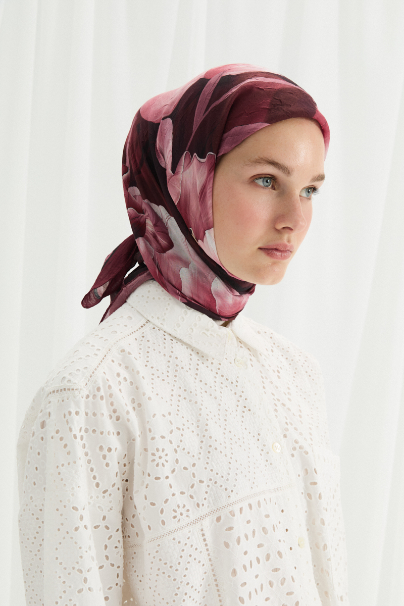 Tulipano Kraş Eşarp - Bordo - 3