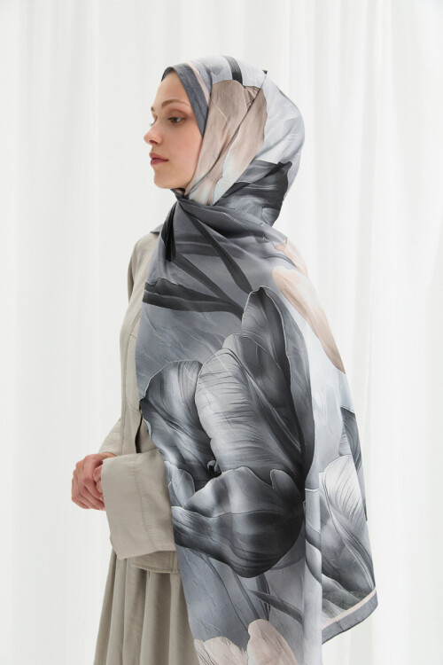 Tulipano Kraş Şal -Gri - Camellia Scarfs (1)