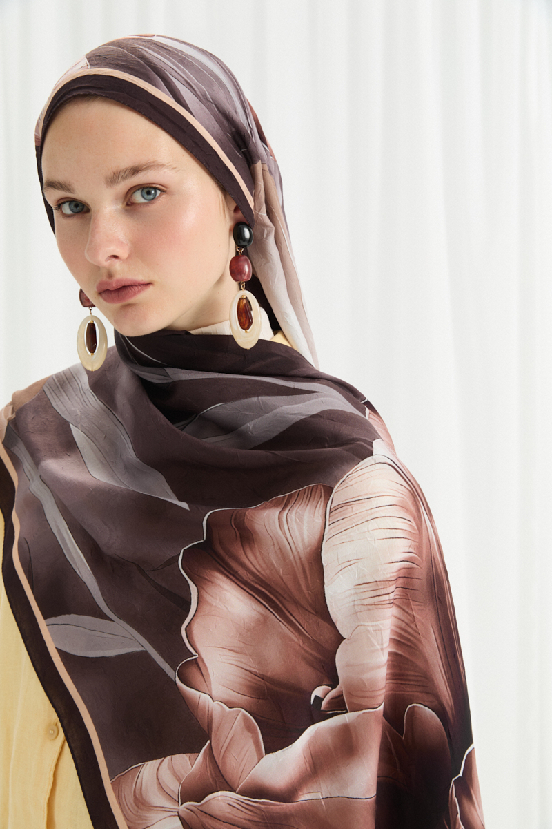 Tulipano Kraş Şal - Kahve - 3