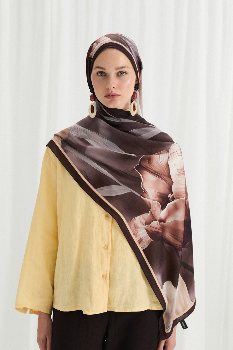 Tulipano Kraş Şal - Kahve - 1