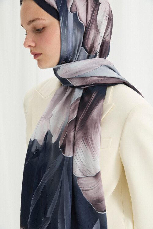 Tulipano Kraş Şal - Lacivert - Camellia Scarfs (1)