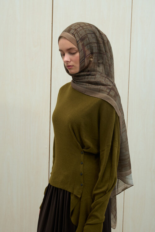Valentina Soft Pamuk Şal - Haki 