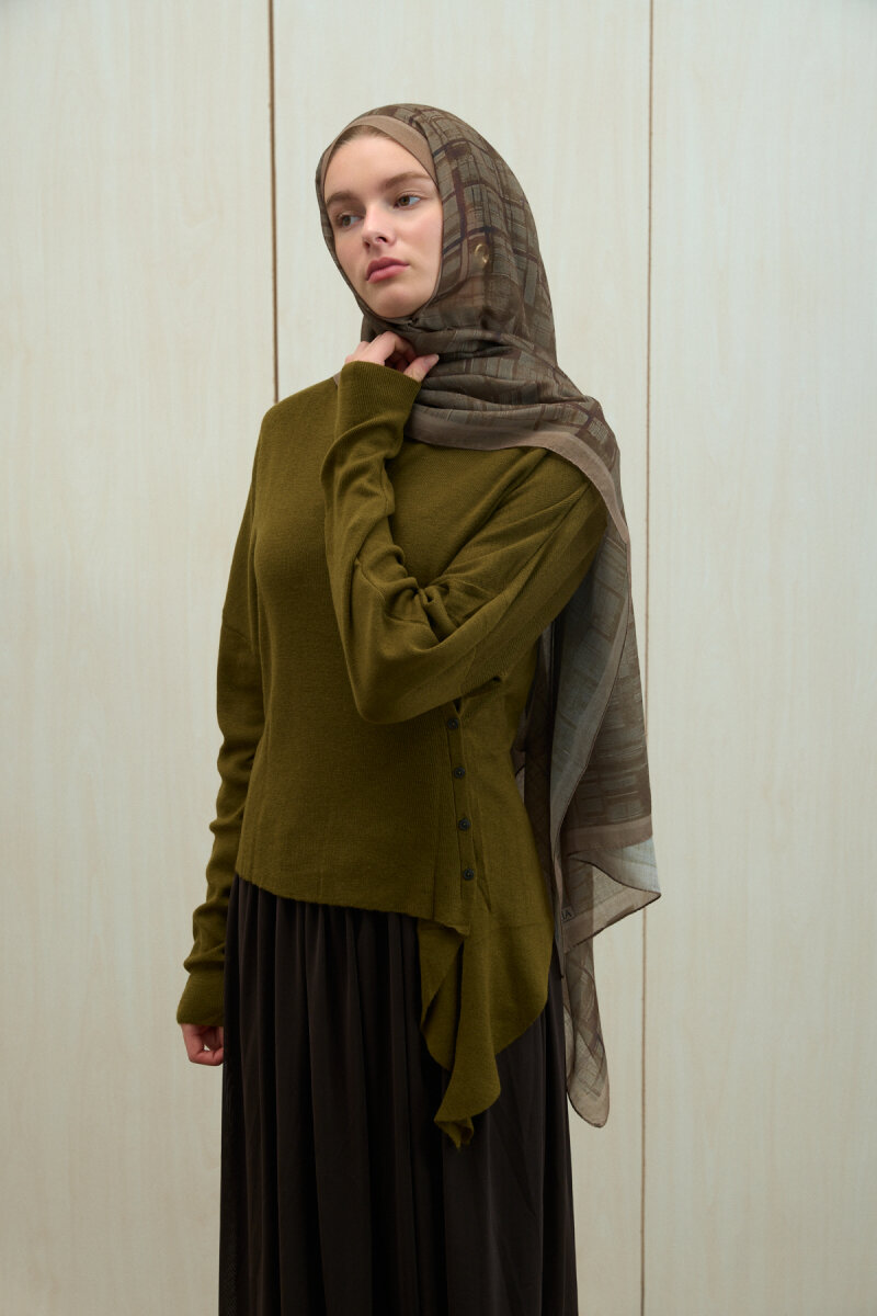 Valentina Soft Pamuk Şal - Haki - 3