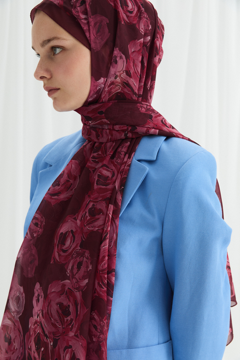 Valeria İpek Krep Şal - Bordo - 4