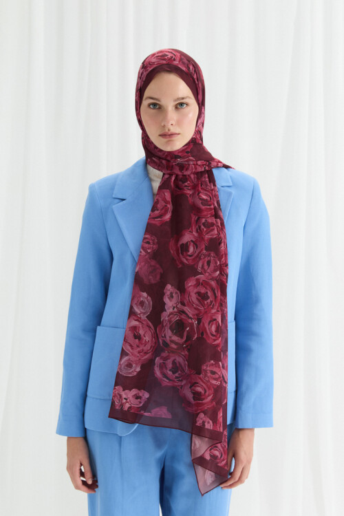 Valeria İpek Krep Şal - Bordo - Camellia Scarfs