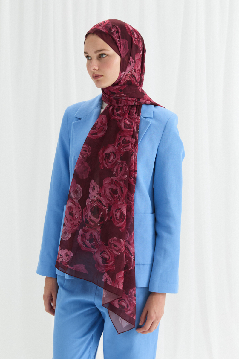 Valeria İpek Krep Şal - Bordo - 3