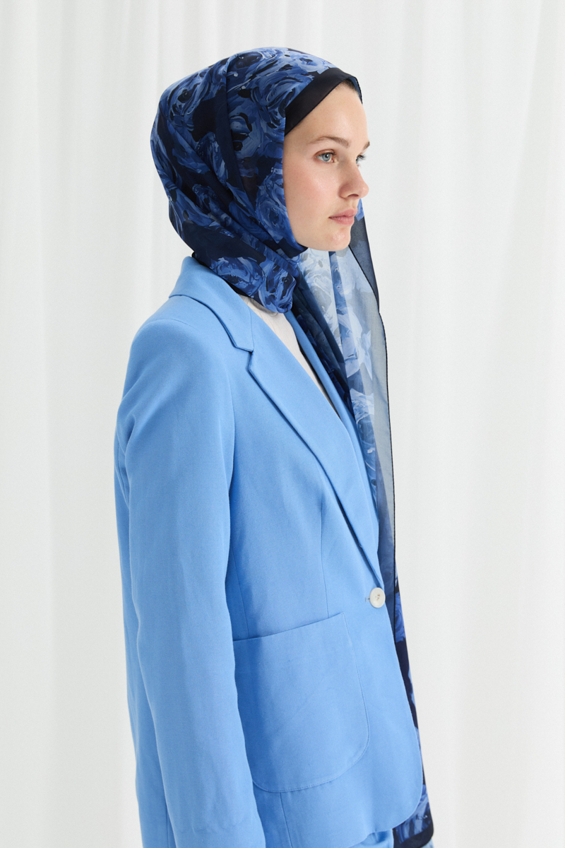 Valeria İpek Krep Şal - Lacivert - 3