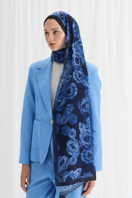 Valeria İpek Krep Şal - Lacivert - Camellia Scarfs (1)